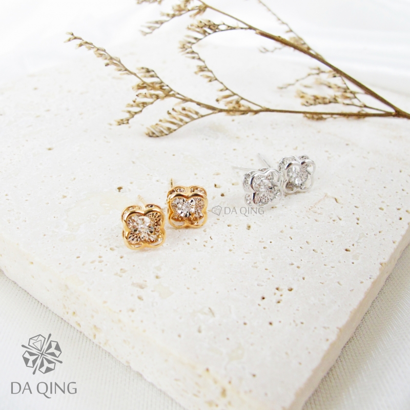 18K幸運草切割面耳環