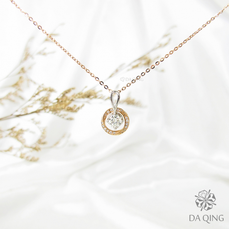 鉑金+玫瑰金圈圈鑽石項鍊